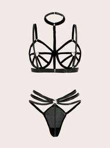 ROMWE Grunge Punk Komplet bielizny z fiszbinami i łączonymi pierścieniami