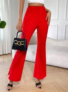 SHEIN Privé 高腰喇叭褲 - 紅色 - 查看 6