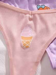 PetitDoll Paquete de 5 bragas tipo tanga con estampado de dibujos animados lindos de mujer, tejido jacquard - Multicolor - Ver 3