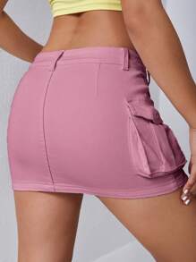 SHEIN ICON Falda en mezclilla con bolsillo lateral con solapa cargo