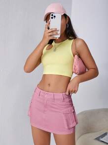 SHEIN ICON Falda en mezclilla con bolsillo lateral con solapa cargo