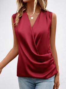 SHEIN LUNE Áo sơ mi nữ Trọn gói màu trơn Thanh lịch - Màu Đỏ Sâu - Xem 7