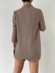 Chiquease Shawl Collar Open Front Coat & Shorts - Brown - View 2