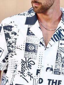 Manfinity LEGND Men Plus Letter Graphic Button Up Shirt - Black and White - View 5