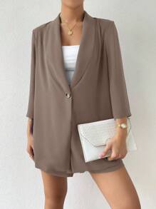 Chiquease Shawl Collar Open Front Coat & Shorts - Brown - View 4