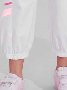 Chica adolescente Set Camiseta de hombros caídos con estampado de letra con pantalones