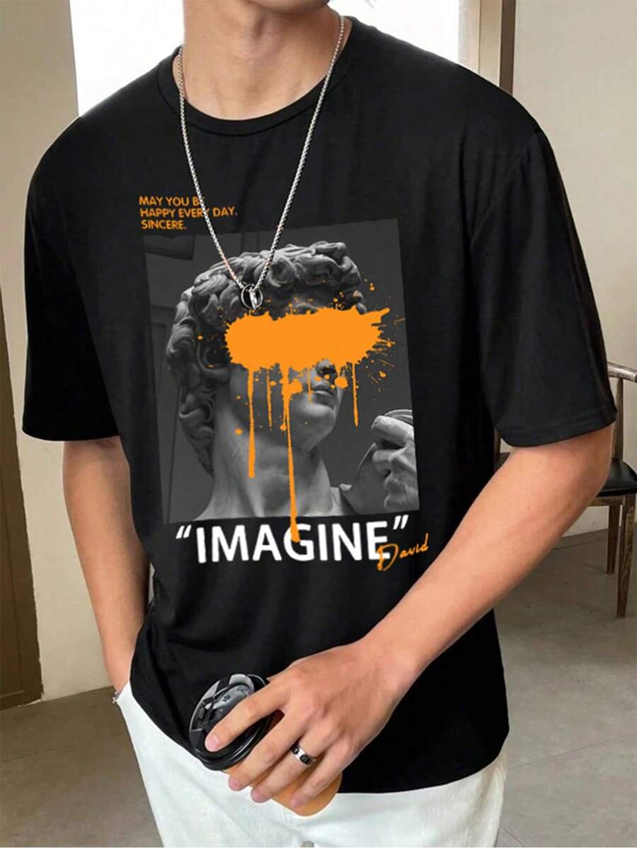 Manfinity LEGND Men Plus Slogan & Figure Graphic Tee - Black - View 1