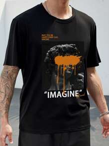 Manfinity LEGND Men Plus Slogan & Figure Graphic Tee - Black - View 5