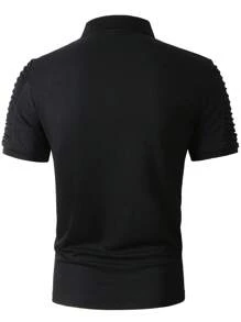 Manfinity Homme Men Solid Quarter Zip Up Ruched Sleeve Polo Shirt