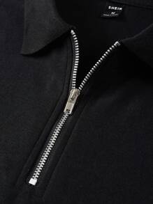 Manfinity Homme Men Solid Quarter Zip Up Ruched Sleeve Polo Shirt