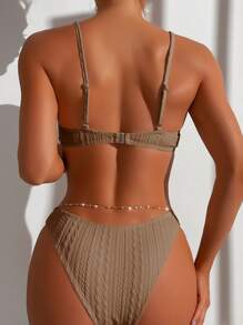 SHEIN Swim Summer Beach Plain Chain Belted Bikini Set Bathing Suit