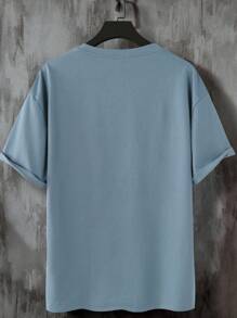 Manfinity Homme 男士字母和照片圖案T恤 - 霧霾藍 - 查看 2