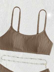 SHEIN Swim Summer Beach Plain Chain Belted Bikini Set Bathing Suit