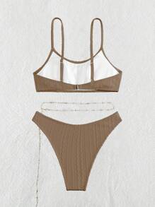 SHEIN Swim Summer Beach Plain Chain Belted Bikini Set Bathing Suit