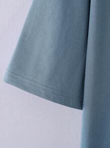 Manfinity Homme 男士字母和照片圖案T恤 - 霧霾藍 - 查看 4