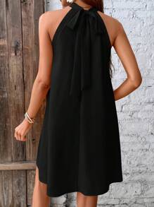 SHEIN LUNE Đầm Buộc lại màu trơn Giải trí - màu đen - Xem 2