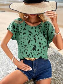 SHEIN LUNE Áo sơ mi nữ Tất cả trên in Giải trí - màu xanh lá - Xem 1