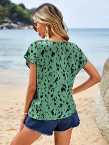 SHEIN LUNE Áo sơ mi nữ Tất cả trên in Giải trí - màu xanh lá - Xem 2