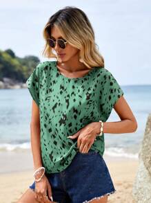 SHEIN LUNE Áo sơ mi nữ Tất cả trên in Giải trí - màu xanh lá - Xem 4