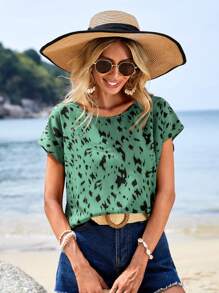 SHEIN LUNE Áo sơ mi nữ Tất cả trên in Giải trí - màu xanh lá - Xem 5