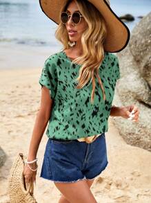 SHEIN LUNE Áo sơ mi nữ Tất cả trên in Giải trí - màu xanh lá - Xem 7