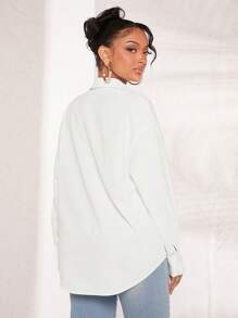 SHEIN SXY Commute Minimalist Office Old Money Simple Fall Elegant And Sexy Blue Stripe Women's Long Sleeve Shirt - White - View 2