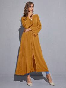 Al Najma 素色開門襟阿拉伯罩袍 - 黃色 - 查看 5