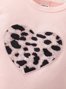 Baby Girl Heart Print Long Sleeve Pink Hoodie And Leopard Print Pants Set For Spring And Autumn