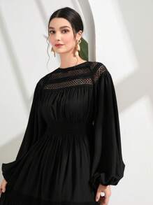 Modelyn Solid Lantern Sleeve Ruffle Hem Dress - Black - View 6
