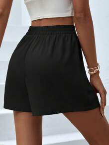 SHEIN VCAY Cao eo Chi tiết Nút Quần short chân rộng - màu đen - Xem 2