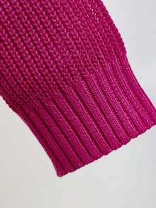 SHEIN Tween Girl Drop Shoulder Ribbed Knit Sweater - Hot Pink - View 4