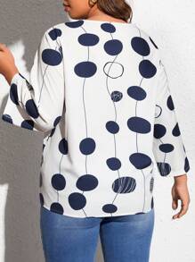 SHEIN LUNE Plus Polka Dot Print Roll Tab Sleeve Blouse