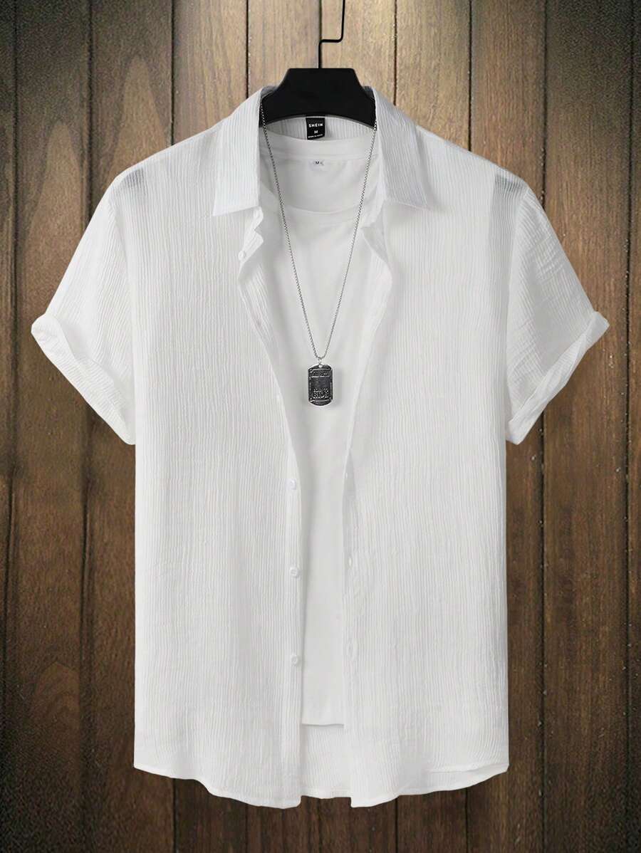 Manfinity Homme Men Solid Button Up Shirt Without Tee - White - View 1