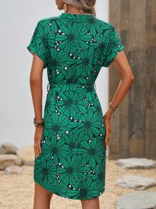 SHEIN Clasi Đầm Thắt lưng Hoa Tất cả trên in Boho - màu xanh lá - Xem 2