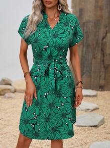 SHEIN Clasi Đầm Thắt lưng Hoa Tất cả trên in Boho - màu xanh lá - Xem 3