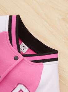 SHEIN Baby Girl Letter Graphic Raglan Sleeve Varsity Jacket - Multicolor - View 3