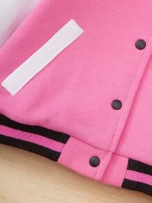 SHEIN Baby Girl Letter Graphic Raglan Sleeve Varsity Jacket - Multicolor - View 4