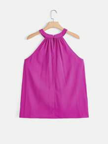 SHEIN Clasi Bộ thời trang Plus Size Nút viền lá sen màu trơn Giải trí - Màu Hồng Tươi - Xem 2