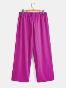 SHEIN Clasi Bộ thời trang Plus Size Nút viền lá sen màu trơn Giải trí - Màu Hồng Tươi - Xem 4