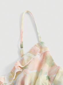 SHEIN X Tarsha Whitmore SHEIN MOD Floral Print Ruffle Trim Asymmetrical Hem Cami Dress