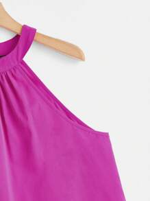 SHEIN Clasi Bộ thời trang Plus Size Nút viền lá sen màu trơn Giải trí - Màu Hồng Tươi - Xem 7