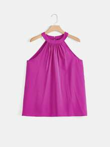 SHEIN Clasi Bộ thời trang Plus Size Nút viền lá sen màu trơn Giải trí - Màu Hồng Tươi - Xem 8