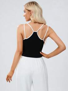 SHEIN Essnce 撞色滾邊背心上衣 - 黑色 - 查看 2