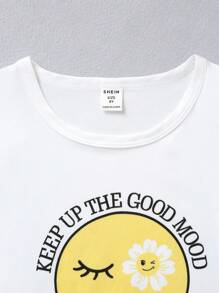 少女卡通印花短袖T恤和短裤家居服套装 - 綠色 - 查看 4