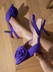 時尚后提帶高跟單鞋適合女士,貼花裝飾高跟鞋