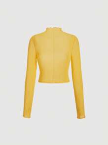 SHEIN MOD Áo nữ Xù nhỏ màu trơn Giải trí - Màu vàng - Xem 2