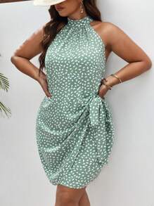 SHEIN Frenchy Talla grande Vestido halter con estampado con nudo lateral cruzado - verde menta - Ver 5