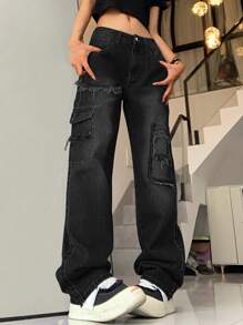 口袋拉鍊貨物褲