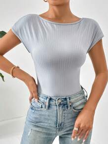 SHEIN Essnce 素色露背連體衣 - 淺灰色 - 查看 3