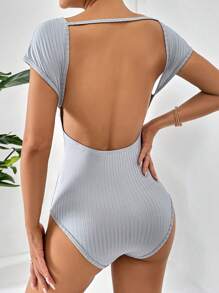 SHEIN Essnce 素色露背連體衣 - 淺灰色 - 查看 4